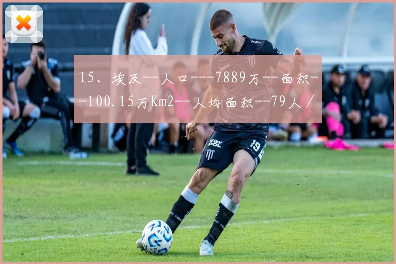 15、埃及--人口---7889万--面积--100.15万Km2--人均面积--79人／ Km2